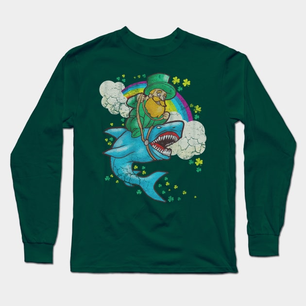 Leprechaun Riding Shark St Patrick's Day Long Sleeve T-Shirt by E